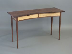 Table 2 live edge claro walnut console table with birdseye maple drawers