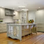 Painted Traditional Cabinets with Leaded Glass and Antique Mirror